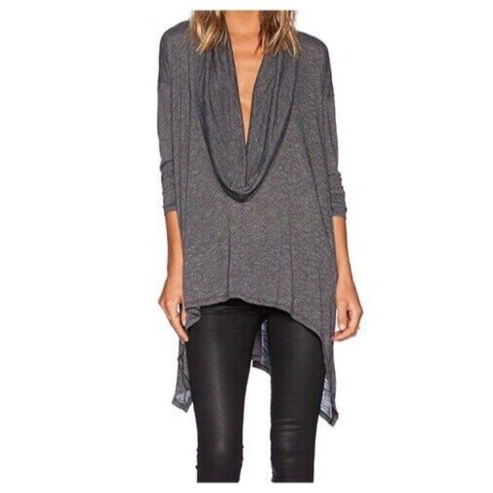 Michael Stars Gray Long Sleeve Asymmetrical Cowl Neck Poncho Top | One Size